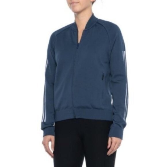 Adidas ID Knit Bomber Jacket Blue White - Picture 2 of 6